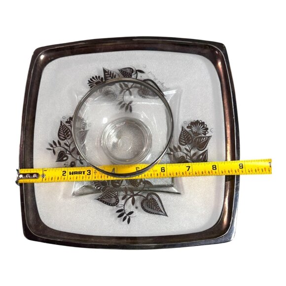 Vintage Georges Briard Glass Chip & Dip Set With Floral Design Signed Vintage - Picture 5 of 7